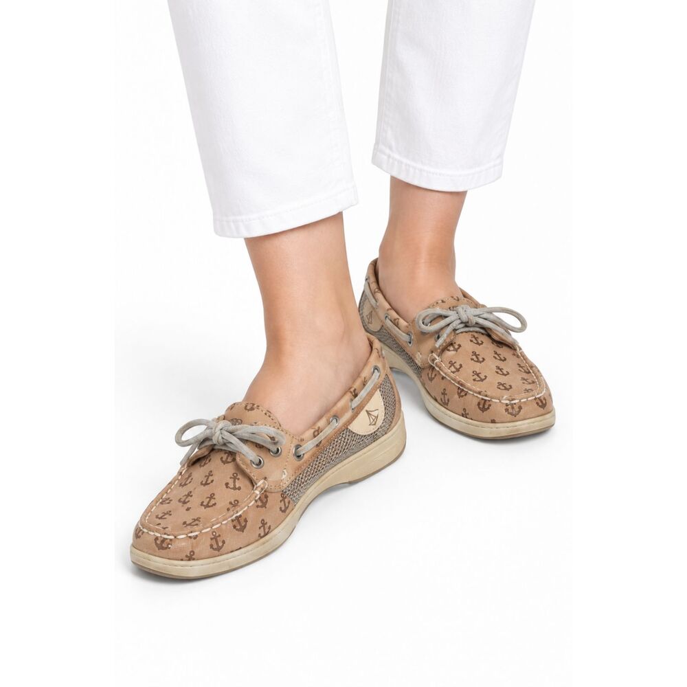 Sperry Top-Sider Angelfish Anchor Print Boat Shoes Brown Women’s 7.5